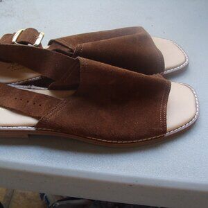 Avellini Sandal Women's Size 9 Italy Brown Suede Gold Buckle Flat Square Toe